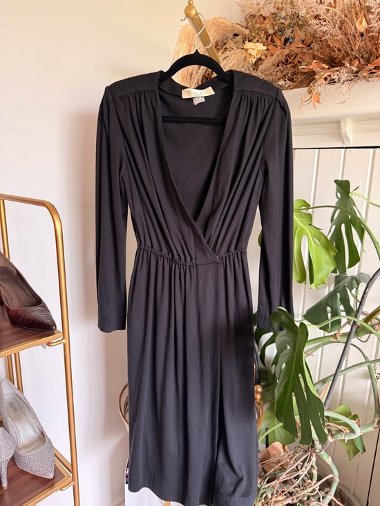 Dior Dresses & Skirts - Dior Black Long-Sleeve V-Neck Wrap-Style Dress